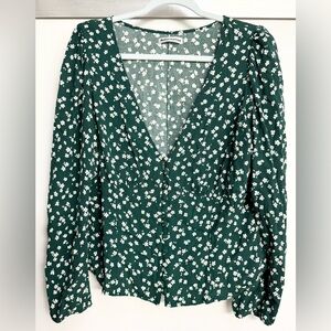 Reformation Nell Top Green Floral Blouse